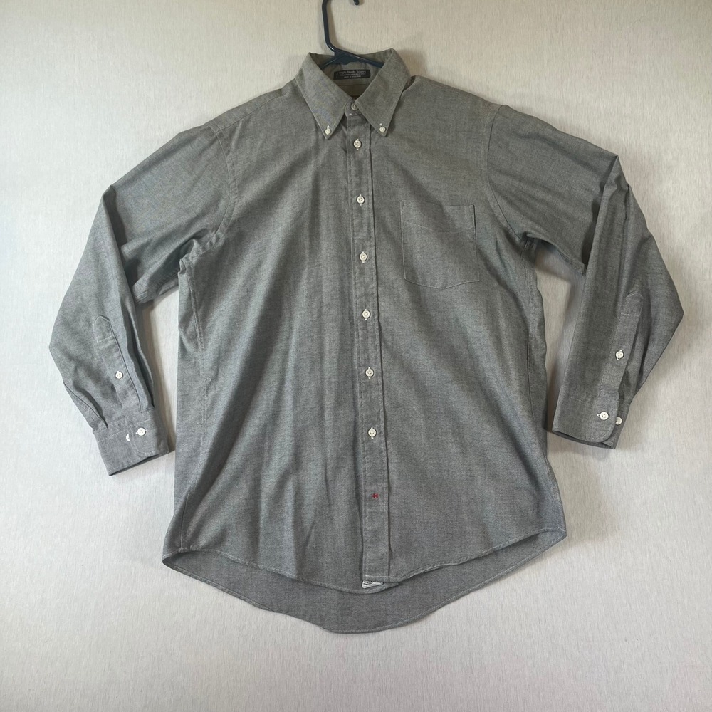 Hathaway Shirt Mens 15.5 32/33 Grey Oxford Button Down Single Needle *HOLE*